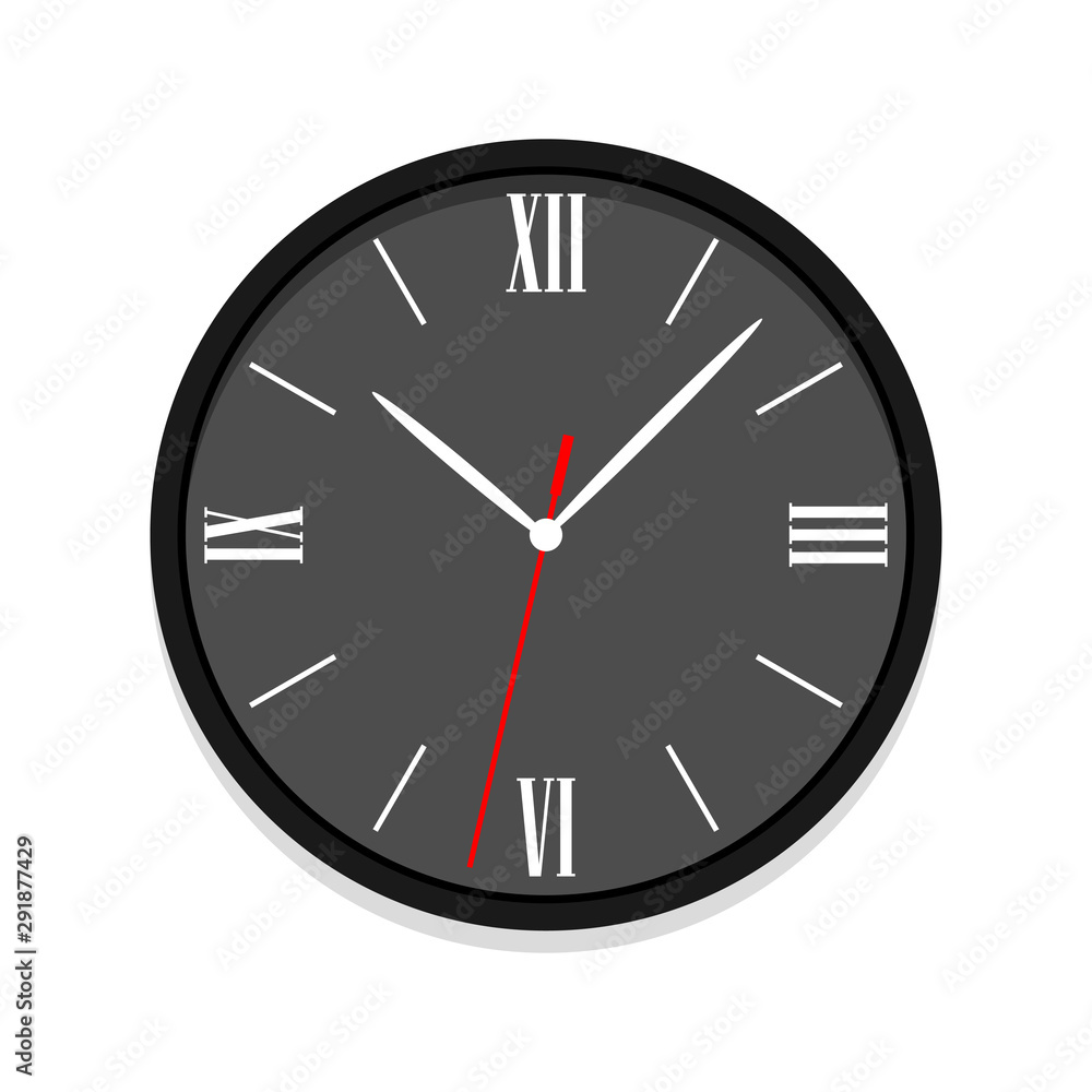 Black clock vector icon with roman numerals. Single isolated office clock vector illustration. Ten oclock. Black clock vector icon with roman numerals. Single isolated office clock vector illustration. Ten oclock.