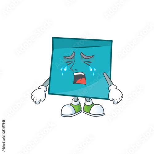 Crying blue rectangle sticker paper on white background.