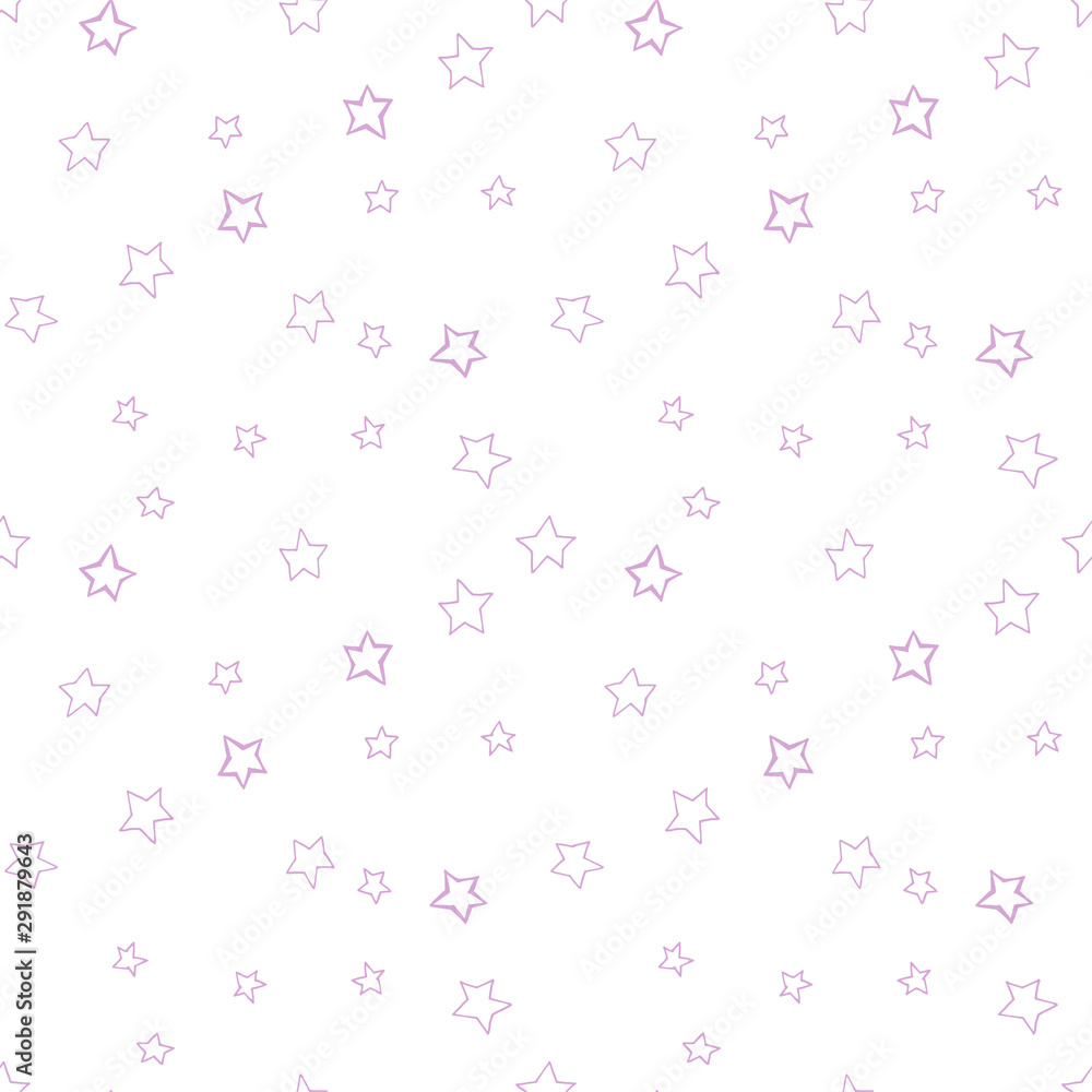 Cute seamless pattern with scattered stars. Repeated girly print. Blue, pink, white colors. Vector illustration.