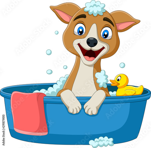 Cartoon dog having a bath