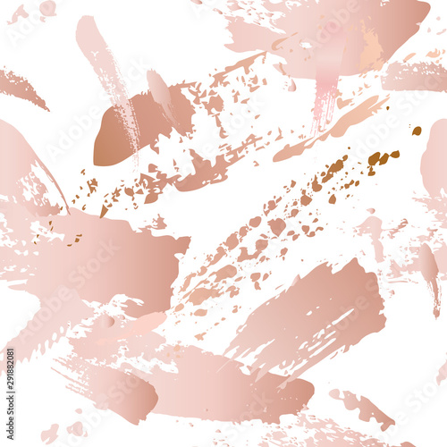 Seamless pattern - grunge brush strokes in pastel gold rose pink on white background.