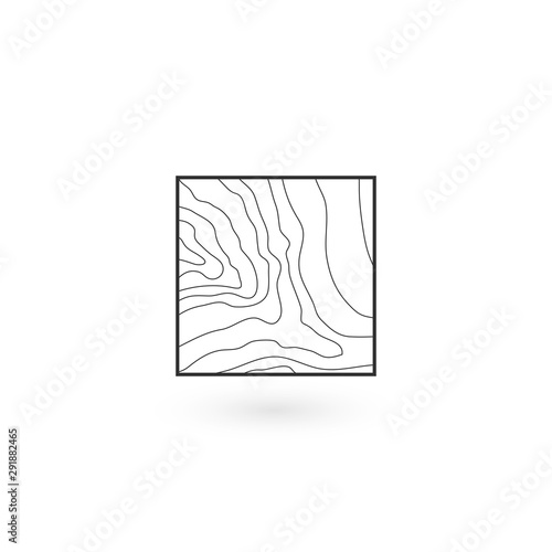 Square Tree rings round Geometric identity Logo Design icon with shadow. Wood product concept Logo. Stock Vector illustration isolated on white background