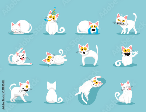 vector cartoon set of white kittens