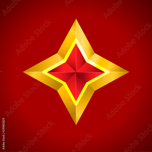 Gold red star vector illustration 3D art symbol