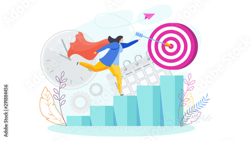 Career growth girl. Girl runs up the ladder of success.