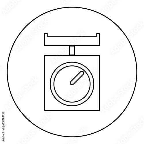 Kitchen scales Domestic weigh scales Weighing scales with pan Kitchen appliances icon in circle round outline black color vector illustration flat style image
