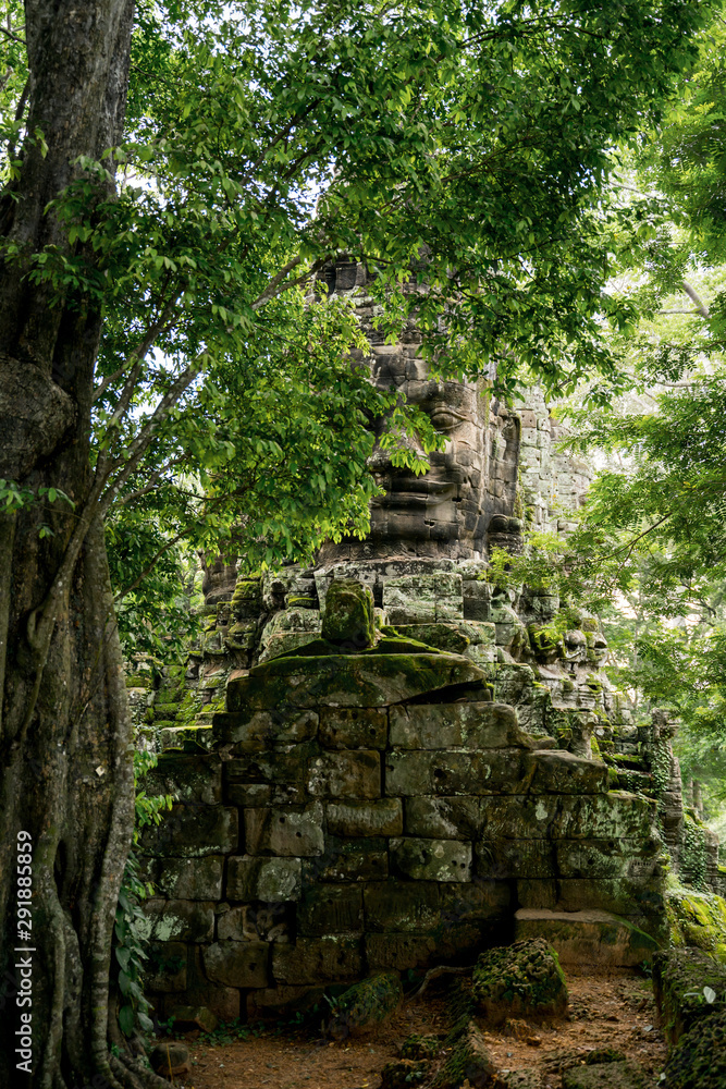 Ancient religion temple with giant tree growing on the top in temple complex Cambodia Ancient religion temple with giant tree growing on the top in temple complex Cambodia