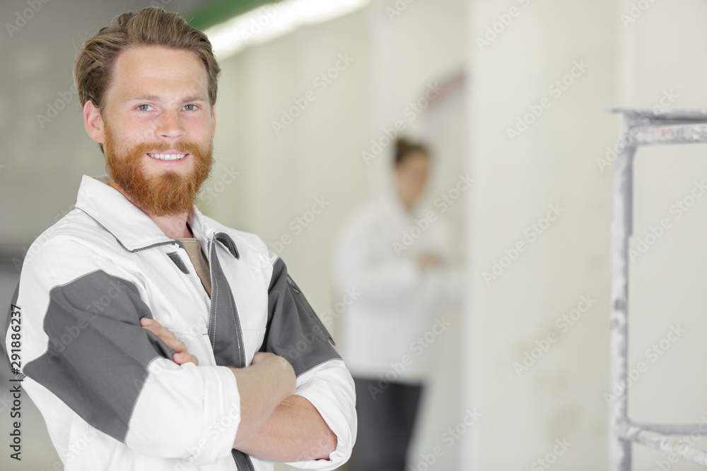 portrait of a young bearded painter and decorator portrait of a young bearded painter and decorator