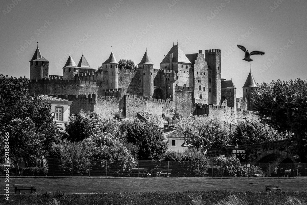 Castle of Carcassonne, France Black and white