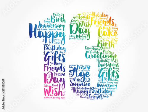Happy 13th birthday word cloud collage concept