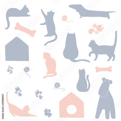 Vector hand drawn objects. Vector minimal illustrations for a pet related topic.