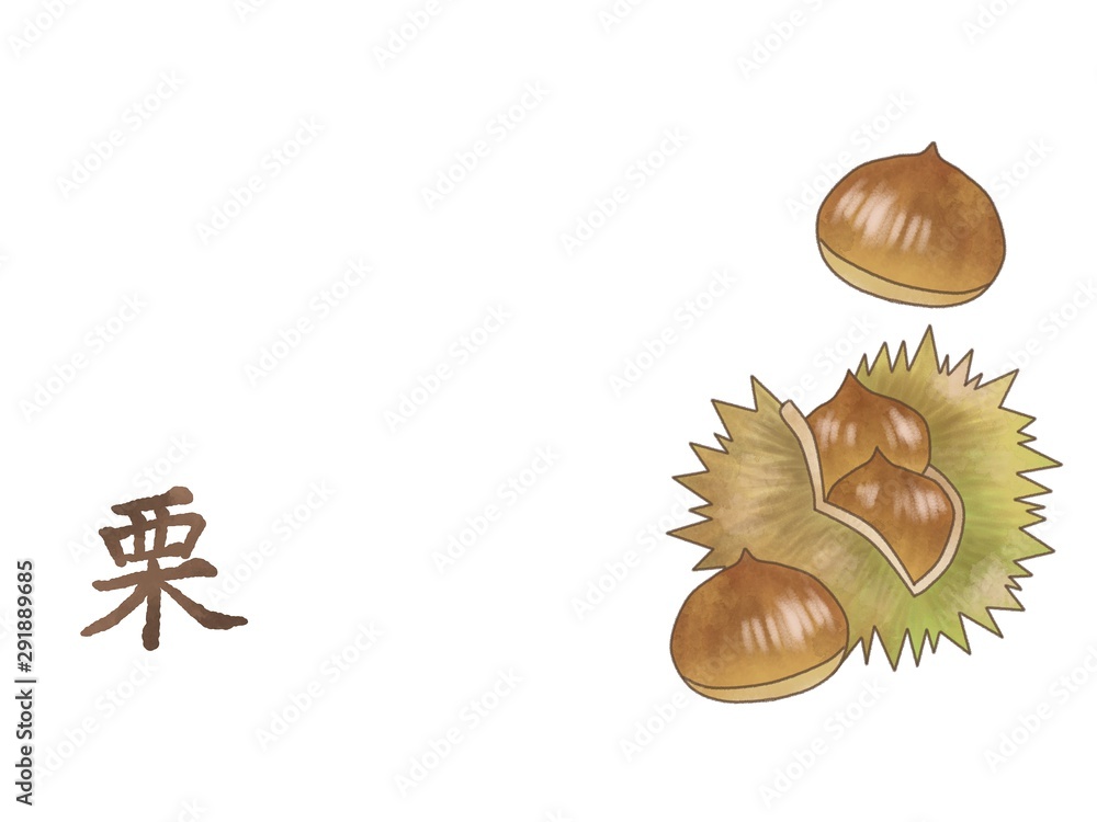 秋の味覚 栗 イラスト素材 水彩風 文字入り Stock Illustration Adobe Stock