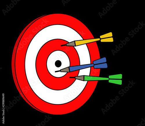 Target and darts on a black background. Symbol. Vector illustration.