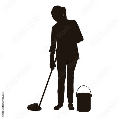 Janitor Doing Cleaning Activities Silhouette