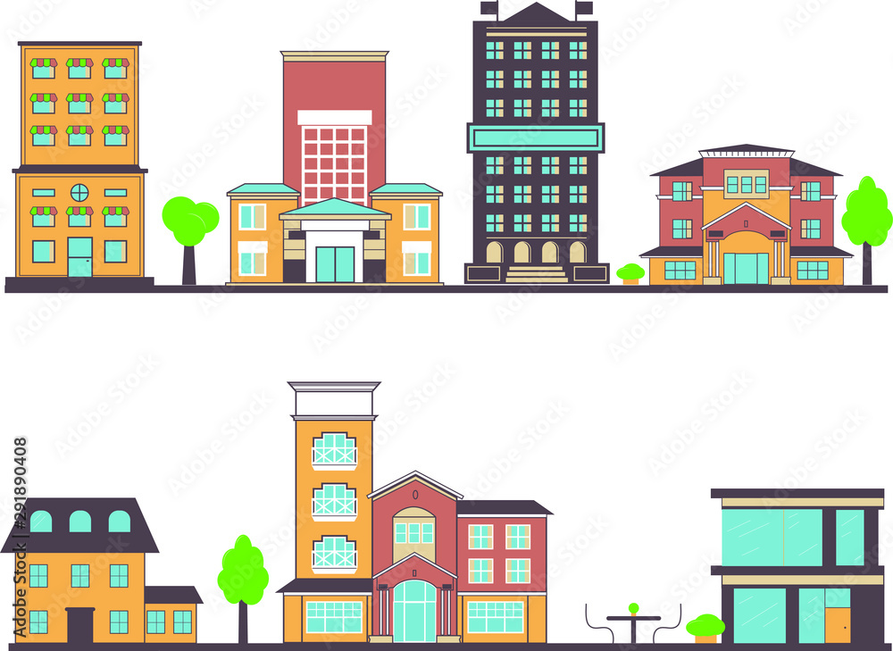Flat vector buildings set