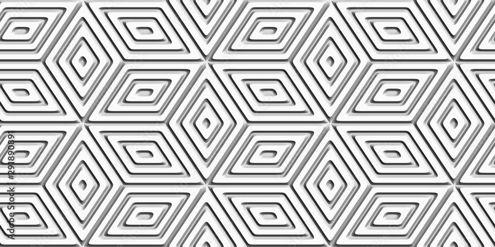 Abstract Geometric 3D white background. Seamless pattern. Rendering illustration.