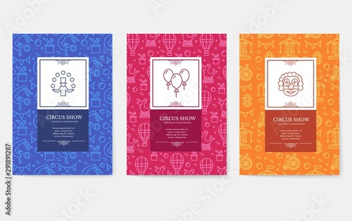 Set of thin line festival circus vacation pattern concept. Art traditional, magazine, book, poster, abstract, banners, element. Vector outline package greeting card or invitation design background