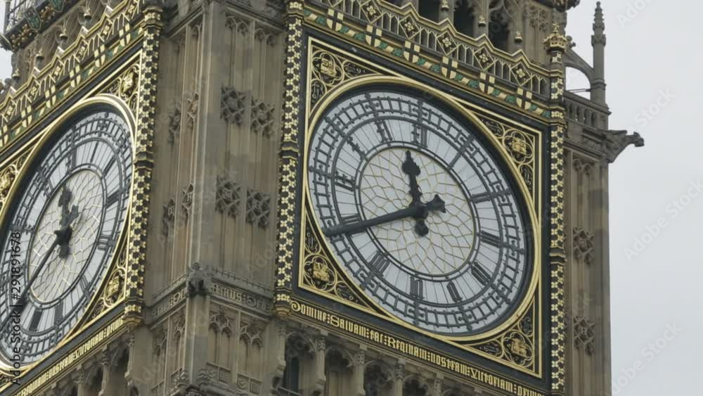Close-up low angle daytime still shot of the historical and artistic Big Ben (Clock Face) on St Stephen's Tower, Parliament Building, London Close-up low angle daytime still shot of the historical and artistic Big Ben (Clock Face) on St Stephen's Tower, Parliament Building, London