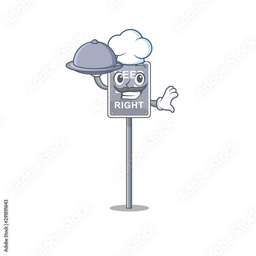 Chef with food toy keep right shaped on cartoon