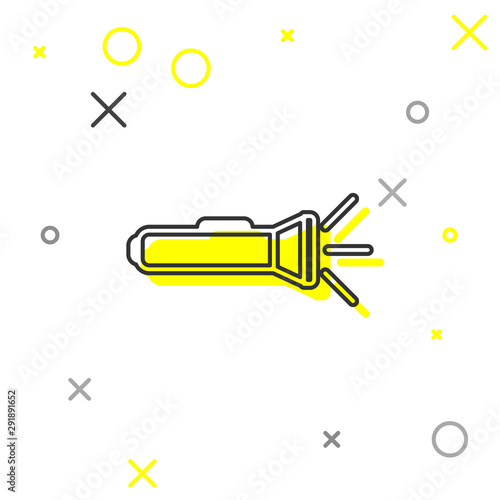 Grey line Flashlight icon isolated on white background. Vector Illustration
