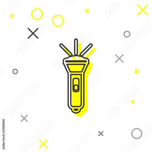 Grey line Flashlight icon isolated on white background. Vector Illustration