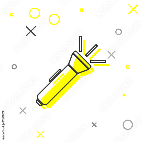 Grey line Flashlight icon isolated on white background. Vector Illustration