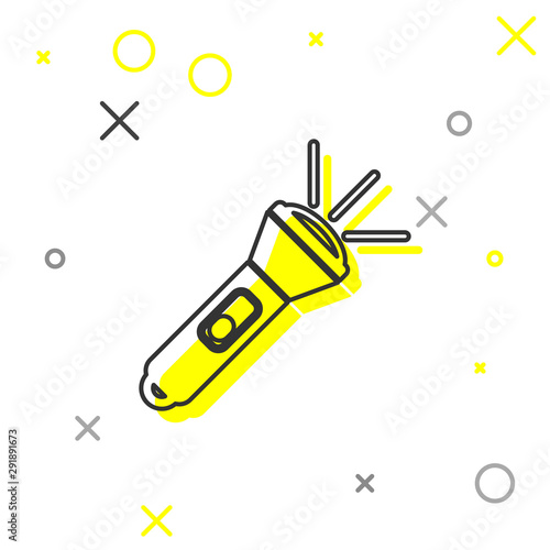 Grey line Flashlight icon isolated on white background. Vector Illustration
