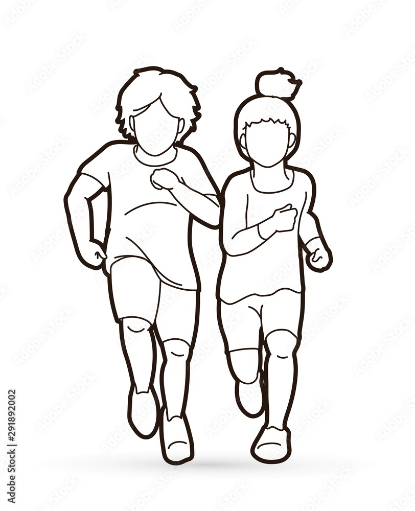Boy and Girl running together, Children running cartoon graphic vector Boy and Girl running together, Children running cartoon graphic vector