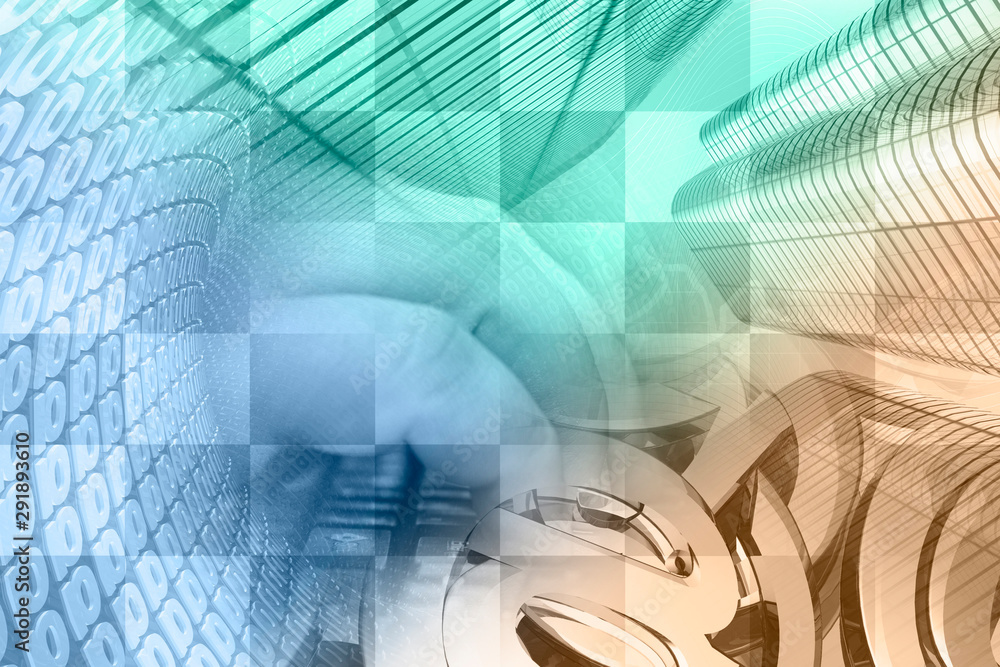 Obraz premium Keyboard, hands and buildings