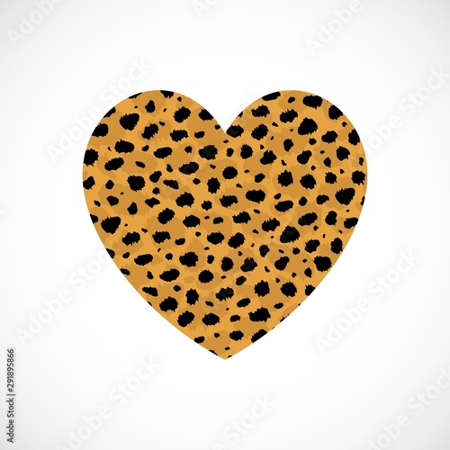 Vector Heart with cheetah print isolated on white background. Modern animal fur fashion design element. Exotic wild African animal skin into a heart. Love and Save Cheetah concept.