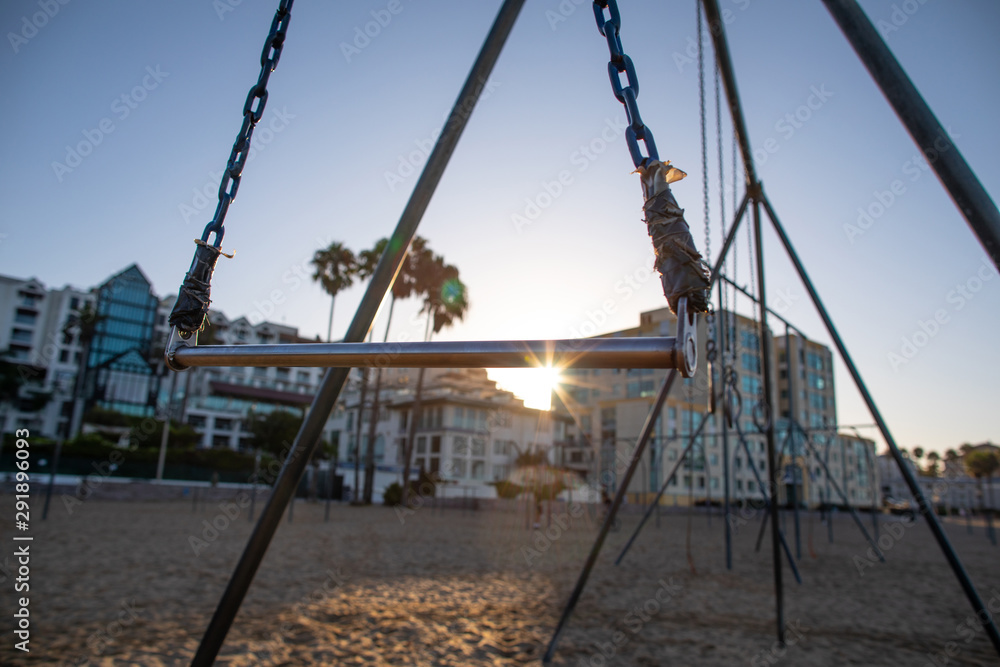 Travelling Rings for exercise at muscle beach jungle gym on in Santa Monica, California at early morning Travelling Rings for exercise at muscle beach jungle gym on in Santa Monica, California at early morning