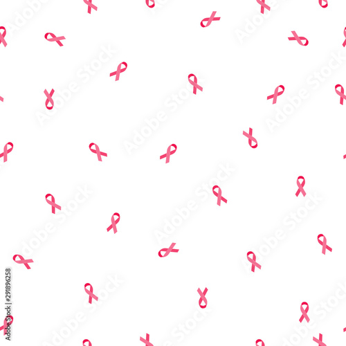 The background is a pink ribbon symbol for breast cancer. Seamless pattern.