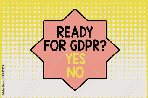 Writing note showing Ready For Gdpr Question Yes No. Business concept for Readiness General Data Protection Regulation Vanishing dots middle background design. Gradient Pattern. Futuristic