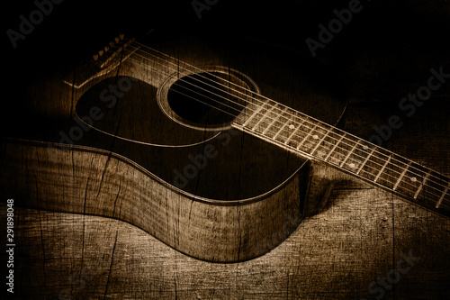 guitar in wood texture background