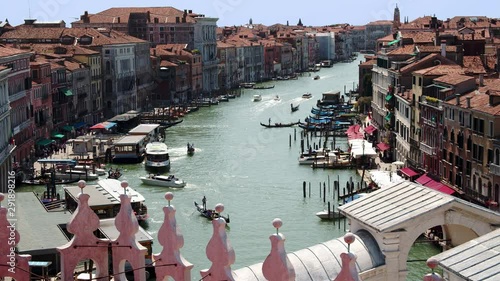 High-Angle Shot of Grand Canal (Canal Grande) in Venice, Italy Overlooking Rialto Bridge photo