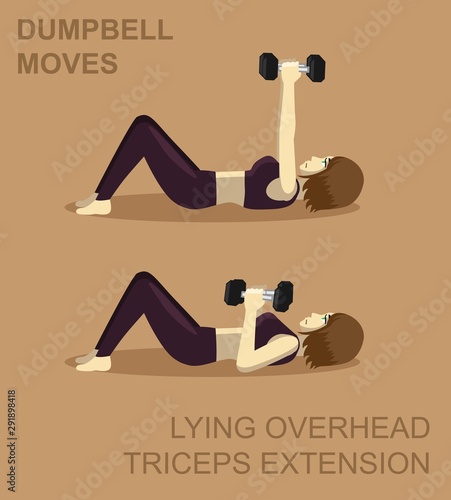 LYING OVERHEAD TRICEPS EXTENSION Dumpbell Moves Manga Gym Set Illustration