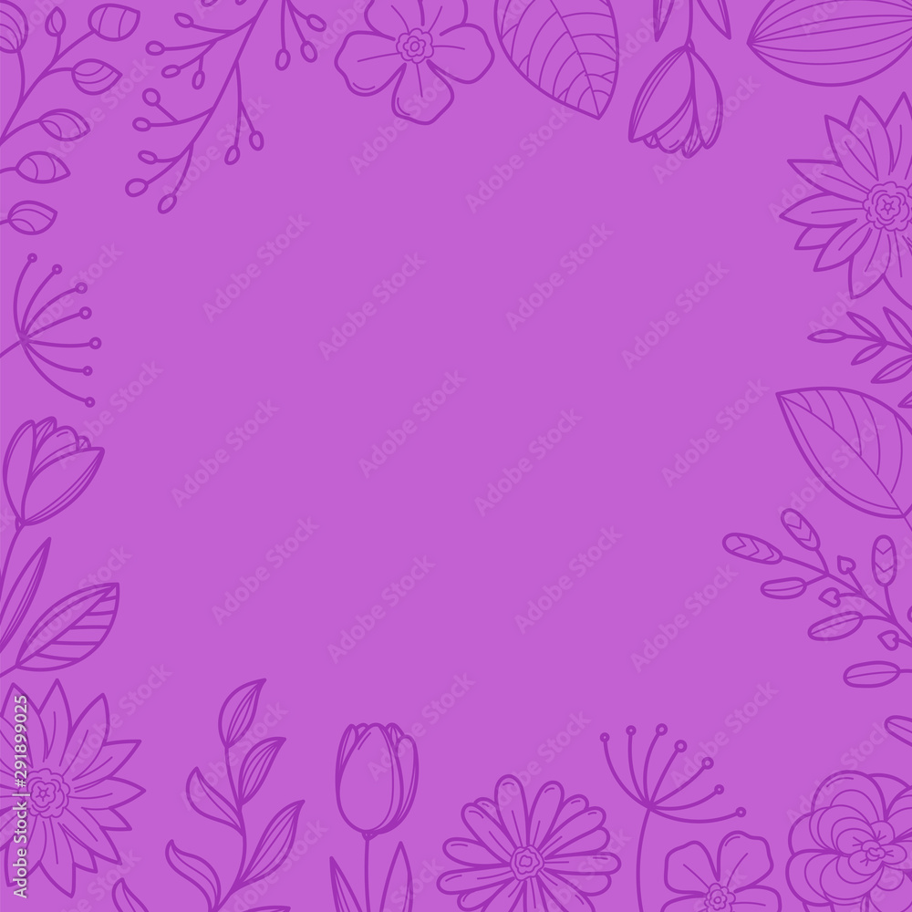 Violet floral frame background. Template for a text