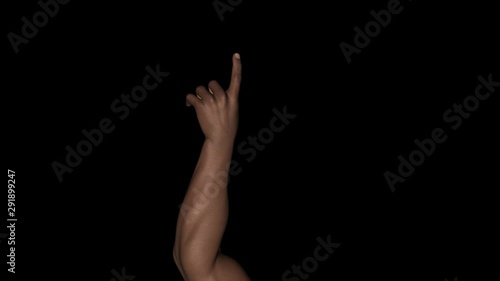 Index fingure pointing up. Realistic 3D animation loop with alpha channel isolated on transparent background for individual and crowd social scenes in music, sport, politics. photo