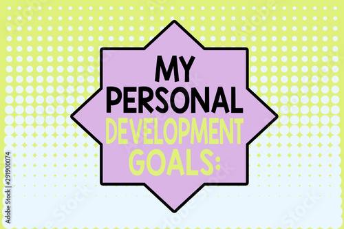 Writing note showing My Personal Development Goals. Business concept for Desires Wishes Career Business planning Vanishing dots middle background design. Gradient Pattern. Futuristic