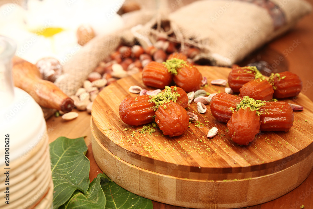 Sweet with ingredients on the wooden table Sweet with ingredients on the wooden table