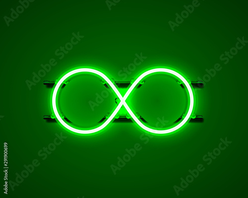 Infinity neon symbol on the green background.