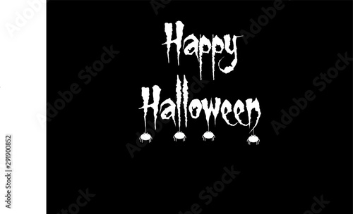Happy Halloween lettering with spider hanging from the letters