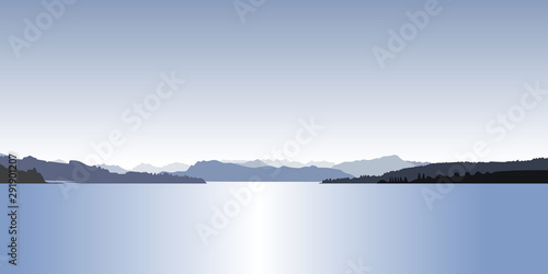Nature landscape, mountains and lake. Lake Lucerne, Switzerland. Vector illustration.