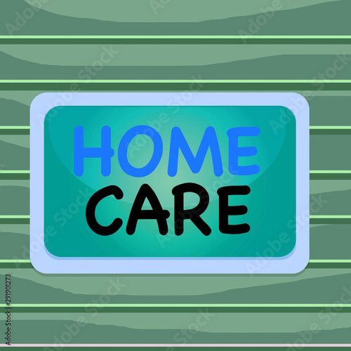 Conceptual hand writing showing Home Care. Concept meaning Place where showing can get the best service of comfort rendered Board rectangle white frame empty fixed color surface plank