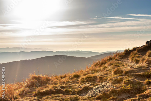 Fototapeta Naklejka Na Ścianę i Meble -  Autumn sunset in the mountains - Bieszczady in Poland