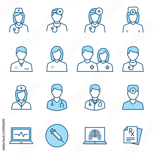 Doctor flat line icon set. Vector illustration. Editable stroke.