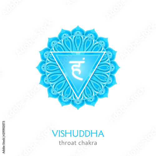 Vishuddha, throat chakra symbol. Colorful mandala. Vector illustration