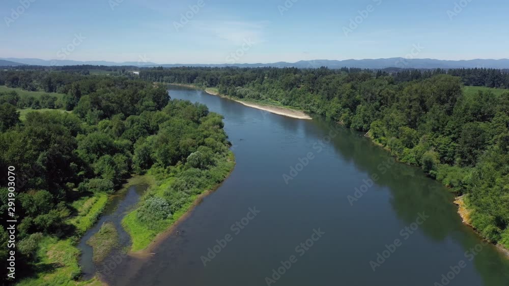 falling dolly forward over willamette river with blue skies falling dolly forward over willamette river with blue skies