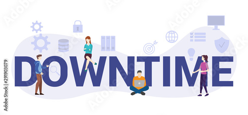 downtime server technology concept with big word or text and team people with modern flat style - vector photo
