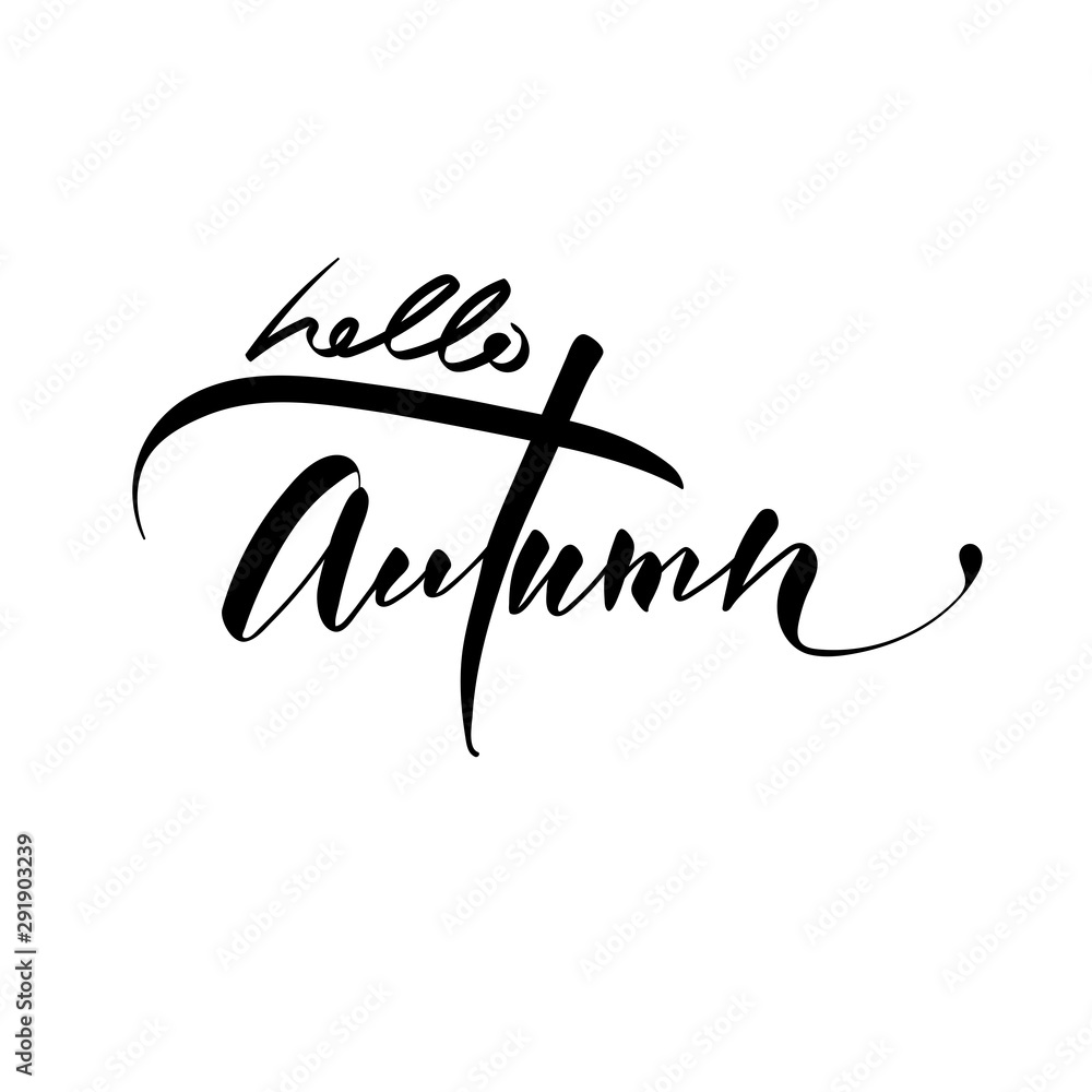 Hello Autumn. Black and white calligraphy phrase Hello Autumn. Black and white calligraphy phrase